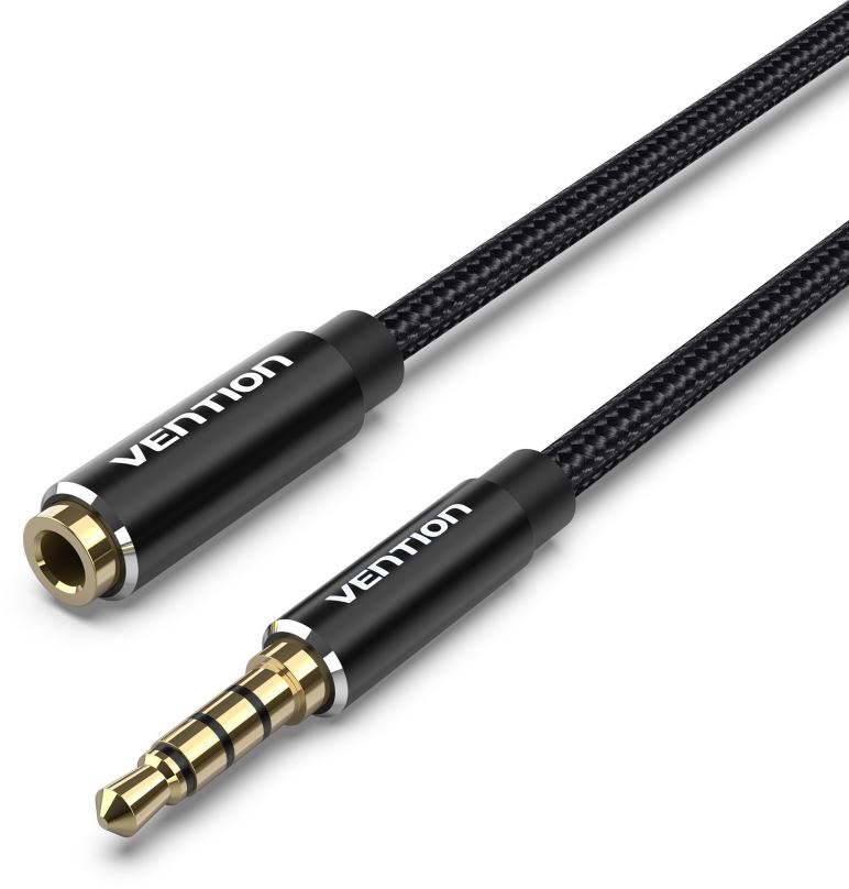 Audio kabel Vention Cotton Braided TRRS 3.5mm Male to 3.5mm Female Audio Extension 5m Black Aluminum Alloy Type