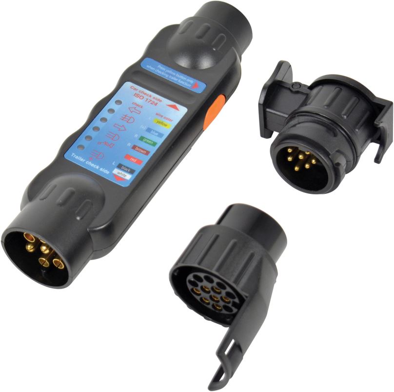 Tester kabelů Carpoint Tester zásuvky přívěsů tažného LED 3v1 - tester + 2 redukce