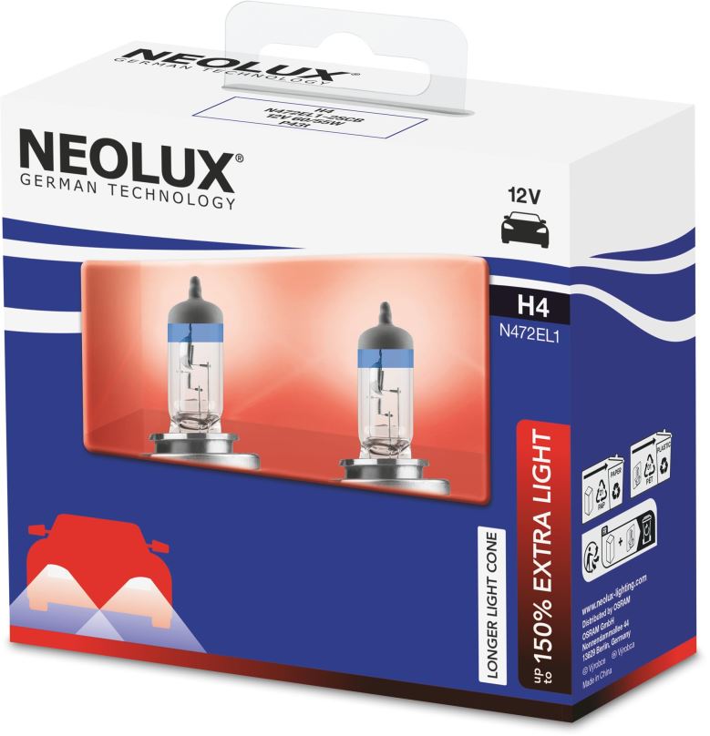 Autožárovka NEOLUX H4 Extra Light +150% 12V,60/55W