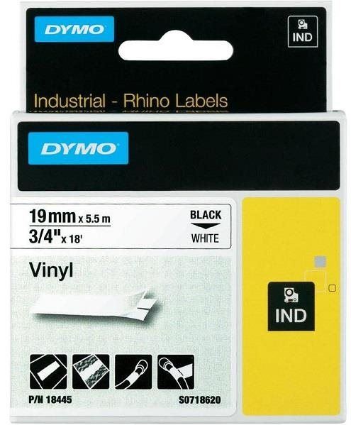 Dymo originální páska do tiskárny štítků, Dymo, 18445, S0718620, černý tisk/bílý podklad, 5.5m, 19mm, RHINO vinylová profi D1