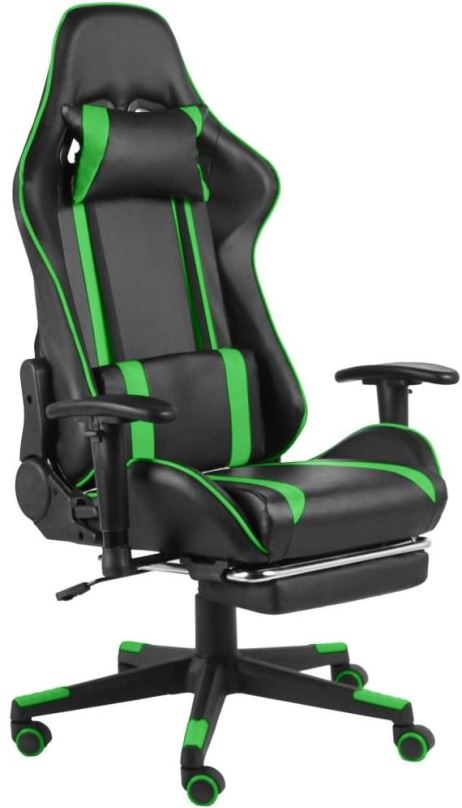 Herní židle SHUMEE Otočná herní židle s podnožkou zelená PVC, 20486
