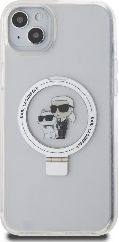 Kryt na mobil Karl Lagerfeld Ringstand Karl and Choupette MagSafe Zadní Kryt pro iPhone 15 Plus White