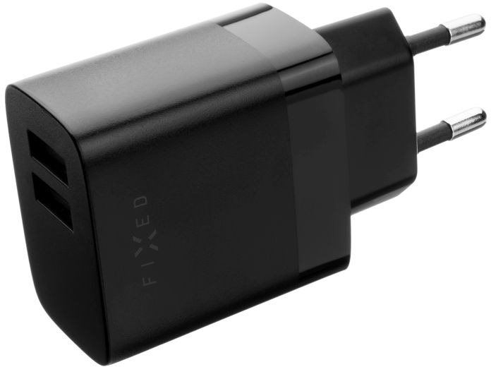 Nabíječka do sítě FIXED Smart Rapid Charge s 2xUSB výstupem a USB/USB-C kabelem 1m 17W černá