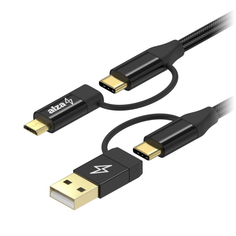 Datový kabel AlzaPower MultiCore 4in1 USB 60W 480Mbps 1m černý