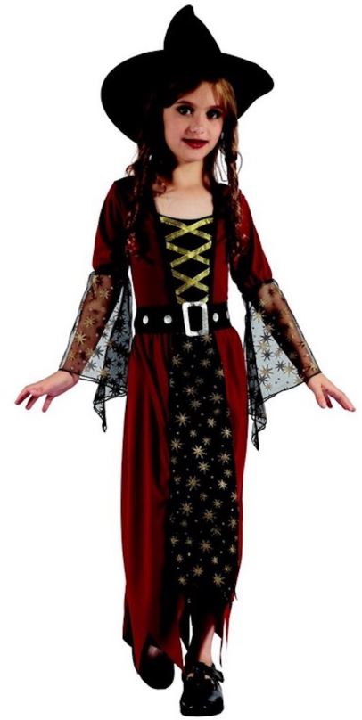 Kostým Šaty na karneval - čarodějka s kloboukem, 120-130 cm