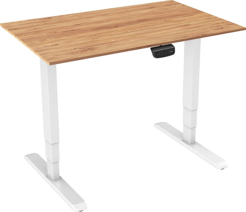 Výškově nastavitelný stůl AlzaErgo Table ET1 NewGen bílý + deska TTE-01 140x80cm bambusová