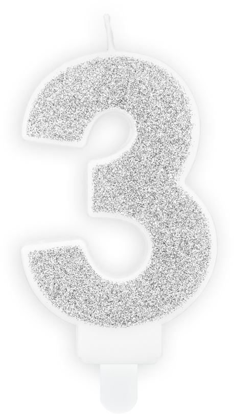 Svíčka Svíčka narozeninová, 7cm, číslice "3", stříbrná
