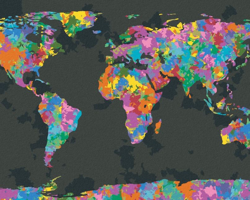 Malování podle čísel Barevná mapa světa, 40x50 cm, bez rámu a bez vypnutí plátna