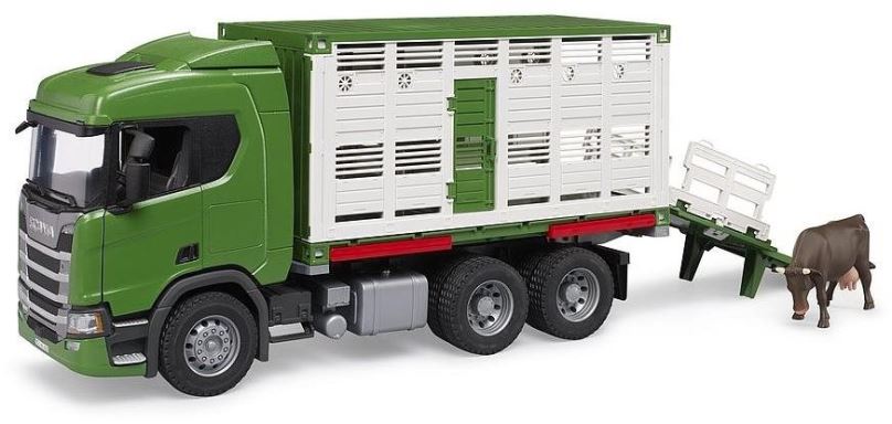 Auto Bruder 3548 Scania Super 560R nákladní vůz pro přepravu zvířat s 1 krávou