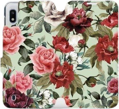 Kryt na mobil Flipové pouzdro na mobil Samsung Galaxy A10 - MD06P Růže a květy na světle zeleném pozadí