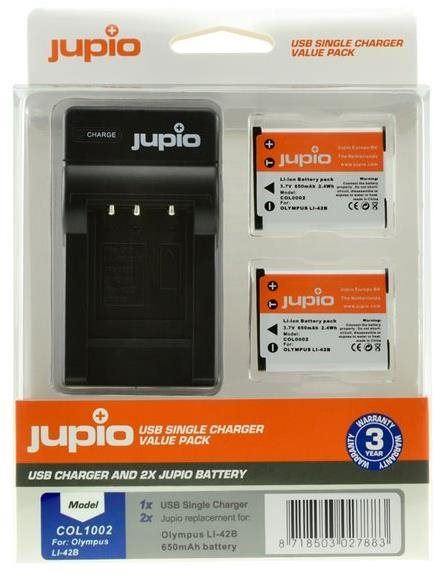 Baterie pro fotoaparát Jupio set 2x Li-40B (Li-42B/NP45/D-Li63/EN-EL10) 650 mAh + USB nabíječka