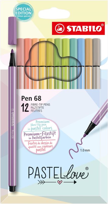 Fixy STABILO Pen 68 - Pastellove - 12 ks sada - 12 různých barev