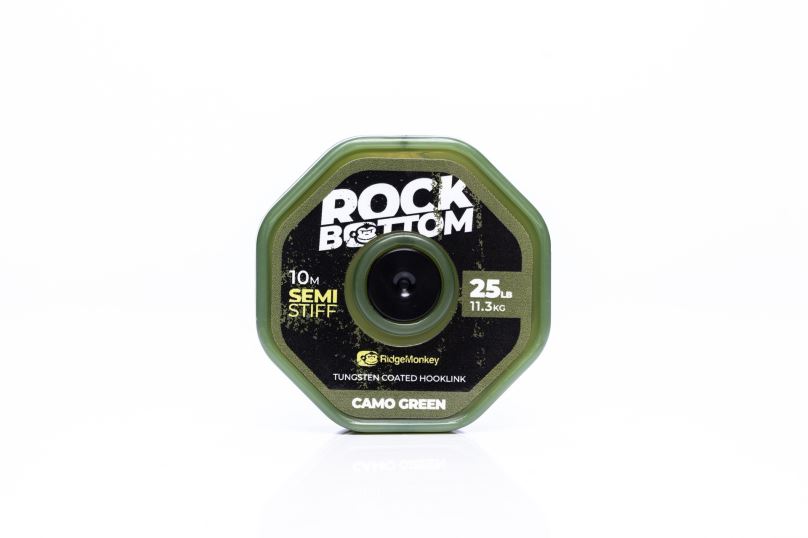 RidgeMonkey Šňůrka Connexion Rock Bottom Tungsten Coated Semi Stiff Hooklink 10m 25lb Camo Green