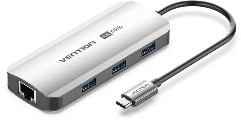 Replikátor portů Vention 6-in-1 USB-C to HDMI/USB 3.0 x3/RJ45/PD Docking Station 0.15M Gray Aluminum Alloy Type