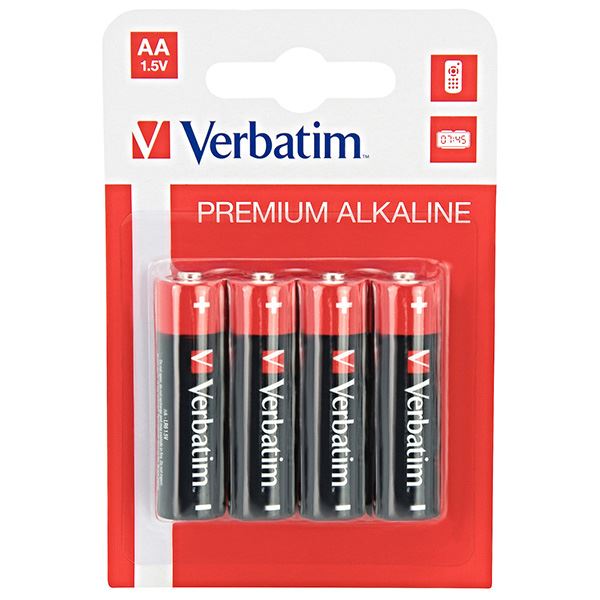 Baterie alkalická, AA, 1.5V, Verbatim, blistr, 4-pack, 49921