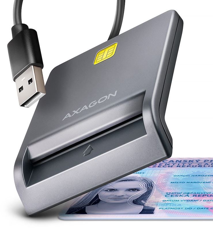 Čtečka eObčanek AXAGON CRE-SM3T Smart card / ID card FlatReader, USB-A cable 1.3 m