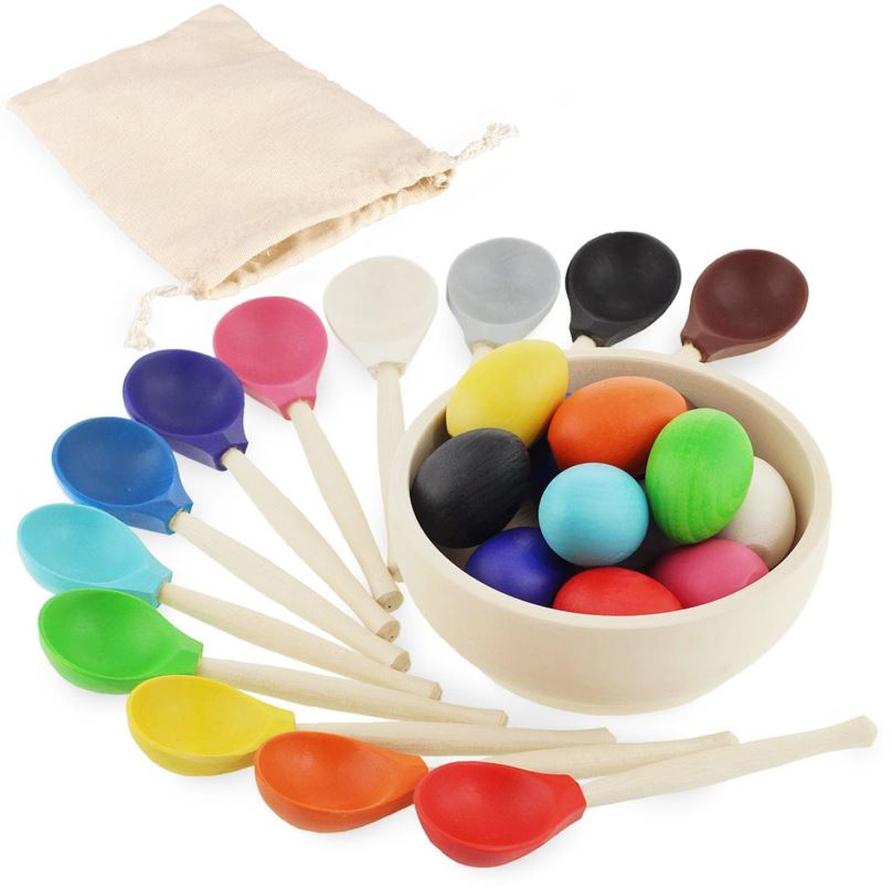 Vzdělávací sada Ulanik Montessori dřevěná hračka "Eggs and spoons"