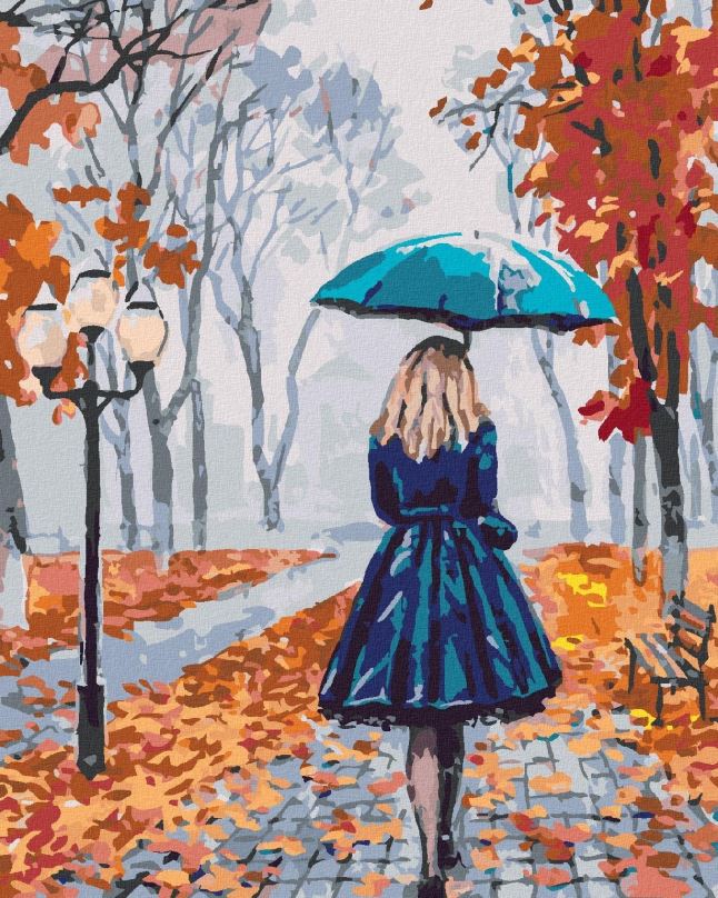 Malování podle čísel Žena s deštníkem v parku, 80x100 cm, bez rámu a bez vypnutí plátna