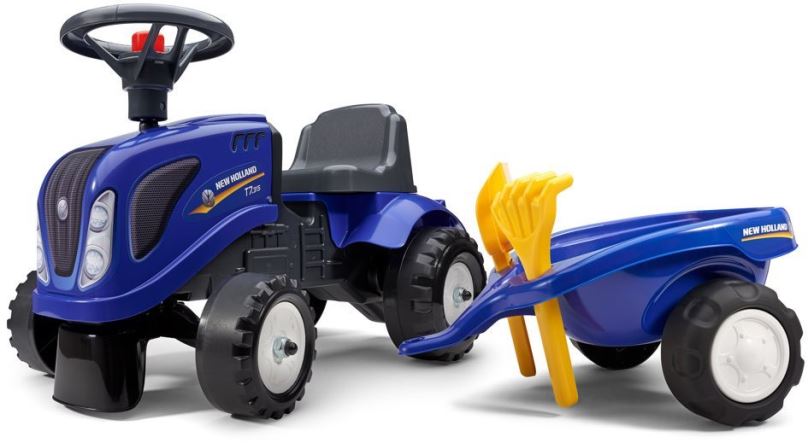 Odrážedlo Odstrkovadlo traktor New Holland modré s volantem a valníkem