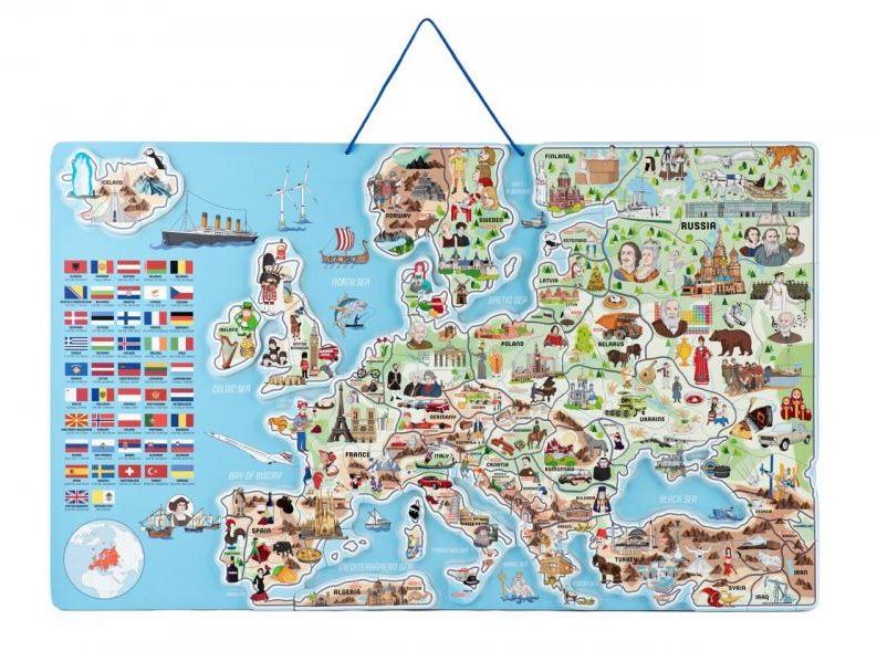 Mapa Woody Magnetická mapa EVROPY, společenská hra  3 v 1 v AJ