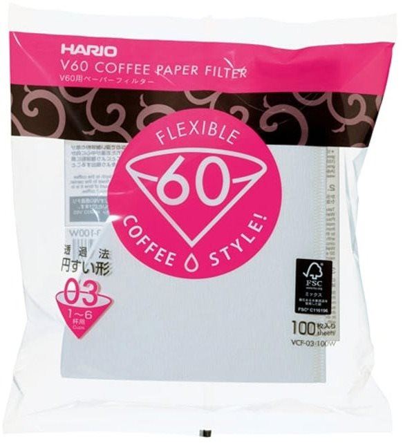 Filtr na kávu Hario papírové filtry V60-03 (VCF-03-100W), bílé, 100ks