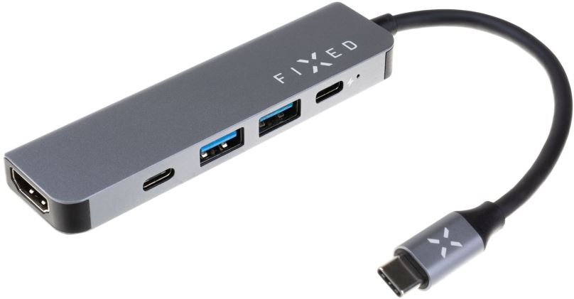 Replikátor portů FIXED HUB Mini 5V1 s rozhraním USB-C pro notebooky a tablety šedý