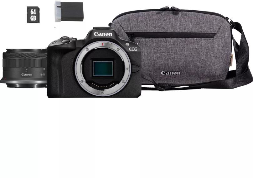 Digitální fotoaparát Canon EOS R50 černý + RF-S 18-45 IS STM TRAVEL KIT