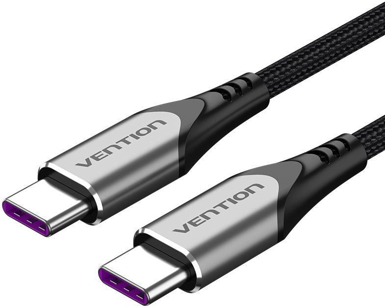 Datový kabel Vention Type-C (USB-C) 2.0 (M) to USB-C (M) 100W / 5A Cable, Gray Aluminum Alloy Type