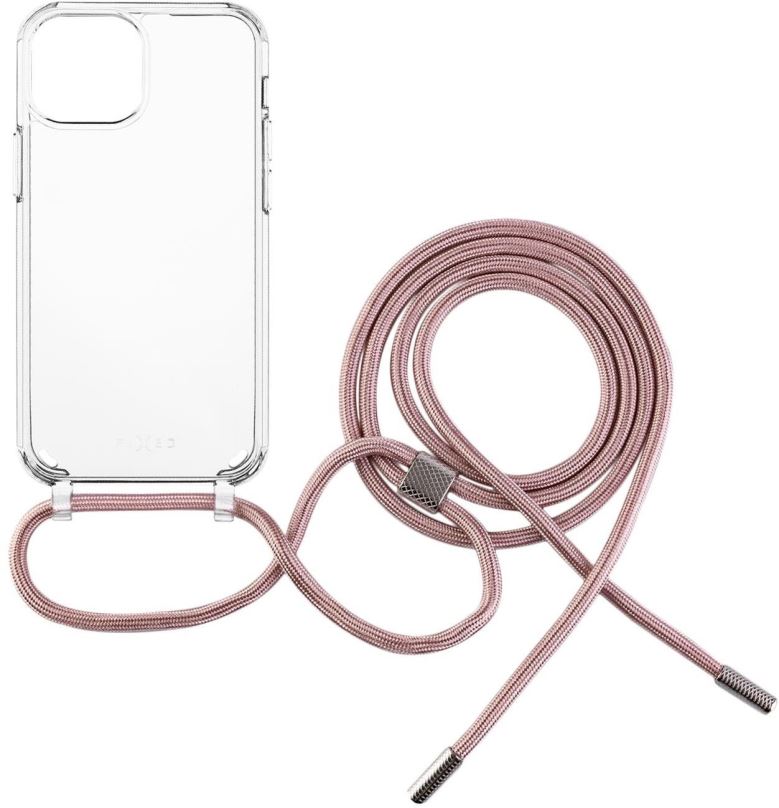 Kryt na mobil FIXED Pure Neck AntiUV s růžovou šňůrkou na krk pro Apple iPhone 12 mini