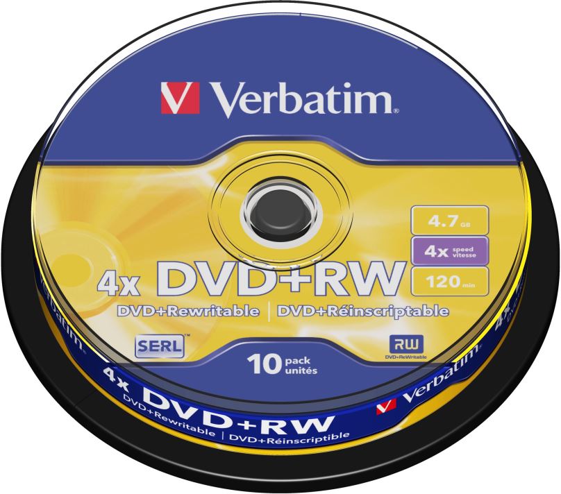 Média VERBATIM DVD+RW SERL 4,7GB, 4x, spindle 10 ks