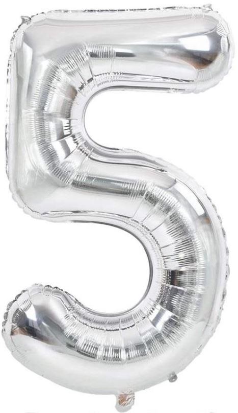 Balonky Atomia fóliový balón narozeninové číslo 5, stříbrný 82 cm