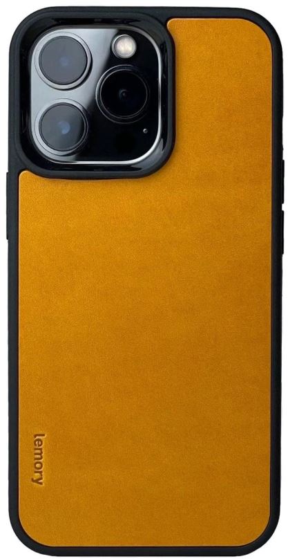 Kryt na mobil Lemory iPhone 14 Pro kožený kryt s podporou MagSafe hořčičná