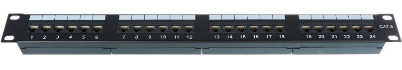 Patch panel Datacom 24x RJ45, přímý, CAT6, UTP, černý, 1U