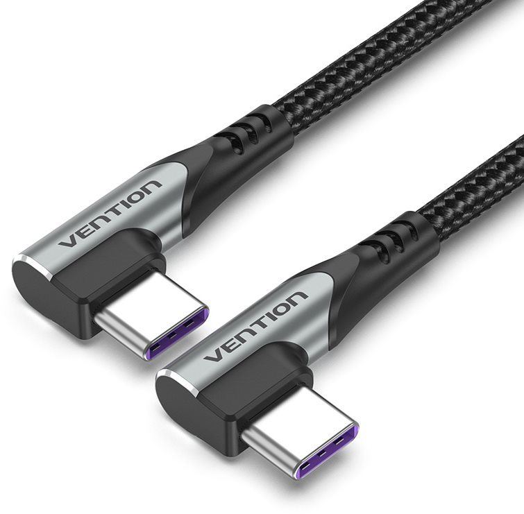Datový kabel Vention Type-C (USB-C) 2.0 to USB-C Dual Right Angle, Gray Aluminum Alloy Type