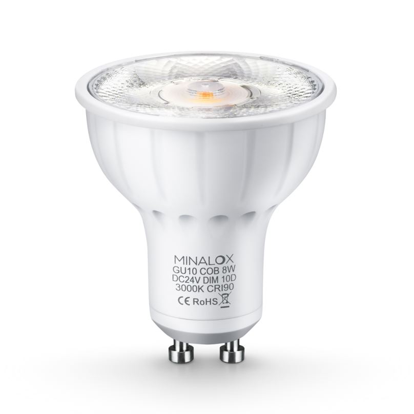 Stmívatelná LED žárovka Minalox GU10 8W 24V 10° 3000K