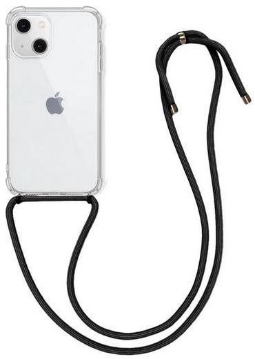 Kryt na mobil TopQ iPhone 13 silikon s černou šňůrkou průhledný 67292