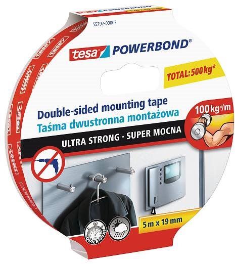 Lepicí páska tesa Powerbond Ultra Strong, oboustranná montážní páska, bílá, 5m:19mm