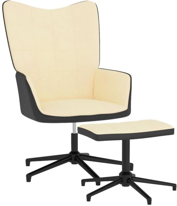 Křeslo Relaxační křeslo se stoličkou krémově bílé samet a PVC, 327851