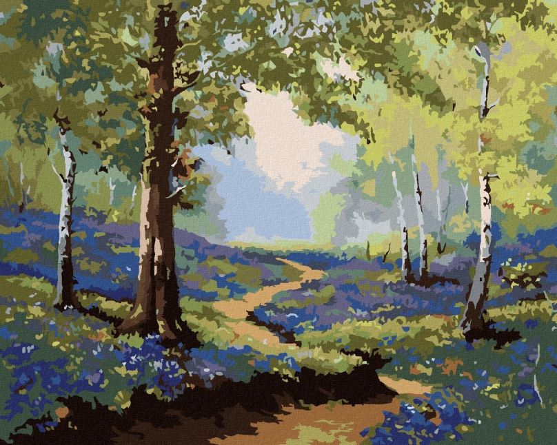 Malování podle čísel Jarní les s květinami, 80x100 cm, bez rámu a bez vypnutí plátna