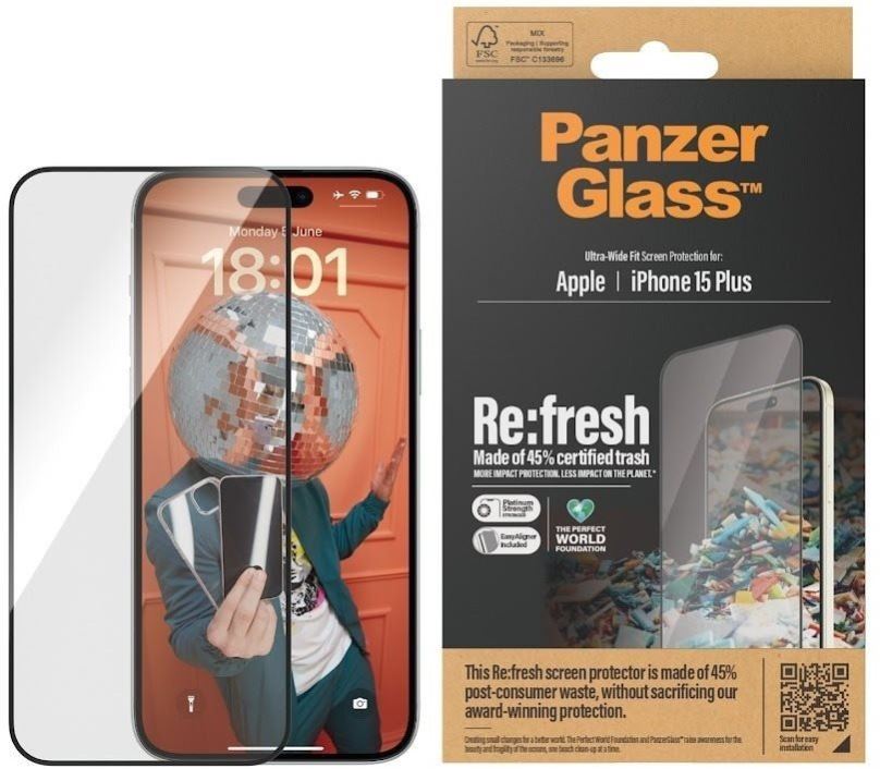 Ochranné sklo PanzerGlass Recycled Glass Apple iPhone 15 Plus s instalačním rámečkem