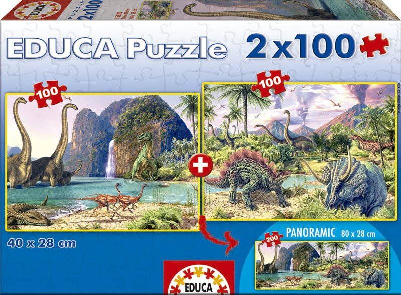 Puzzle EDUCA Puzzle Panorama Dinosauří svět 2x100 dílků