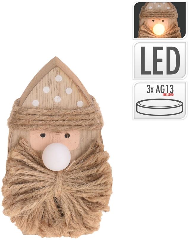 Vánoční osvětlení H&L Vánoční postava s LED, dřevo, skřítek přírodní