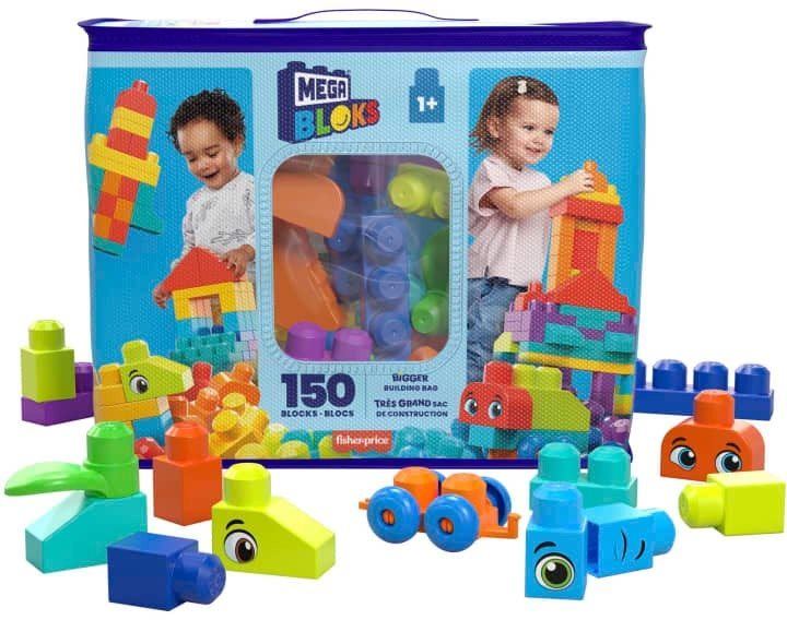 Kostky pro děti Mega Bloks pořádně Velký pytel kostek - Modrý (150)