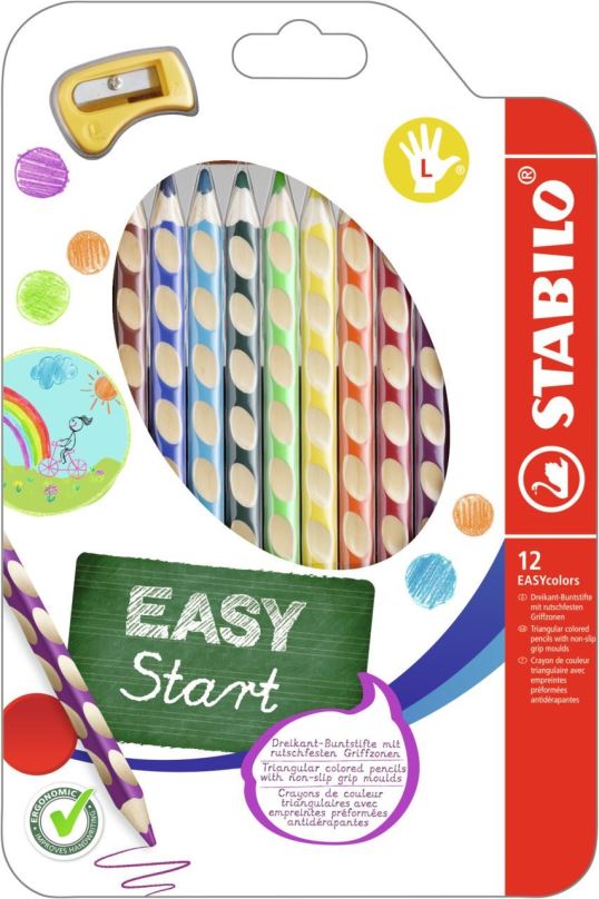 Pastelky STABILO EASYcolors L pouzdro s ořezávátkem 12 barev