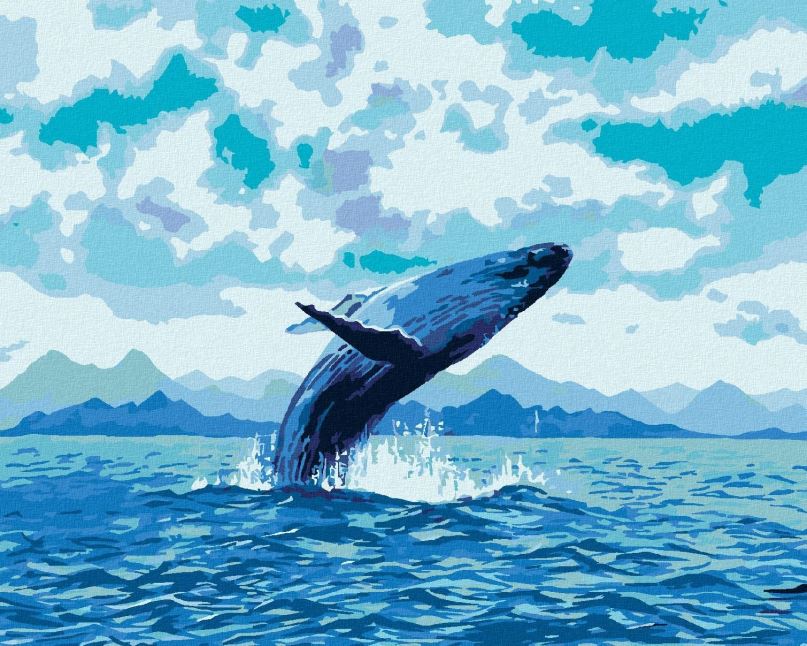 Malování podle čísel Hravá velryba, 40x50 cm, bez rámu a bez vypnutí plátna