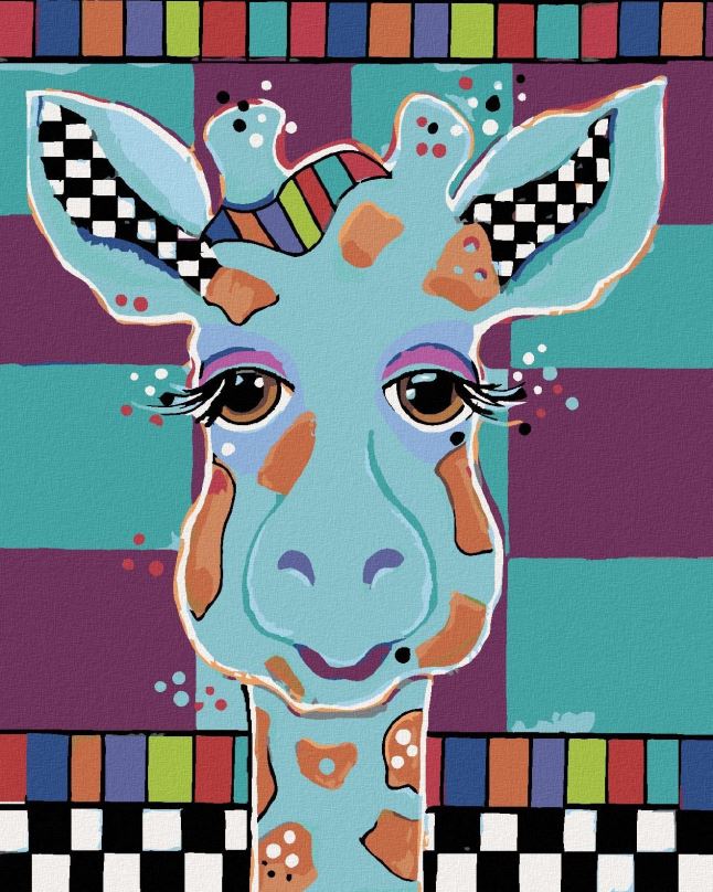 Malování podle čísel Žirafa na barevném pozadí (Jonna James), 40x50 cm, bez rámu a bez vypnutí plátna