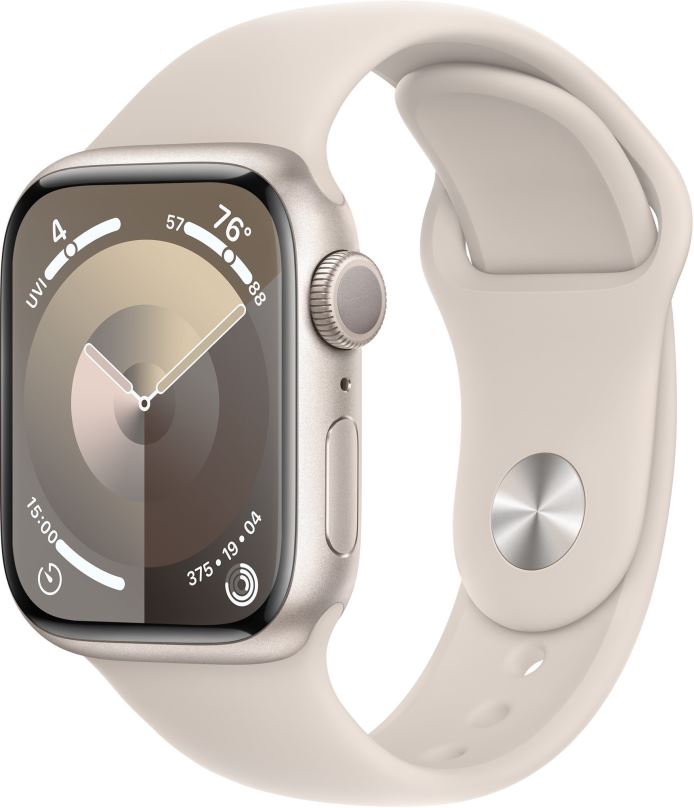 Chytré hodinky Apple Watch Series 9 41mm Hvězdně bílý hliník s hvězdně bílým sportovním řemínkem - S/M