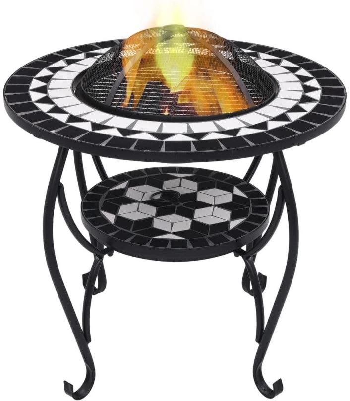 Ohniště Mozaikový stolek s ohništěm černobílý 68 cm keramika