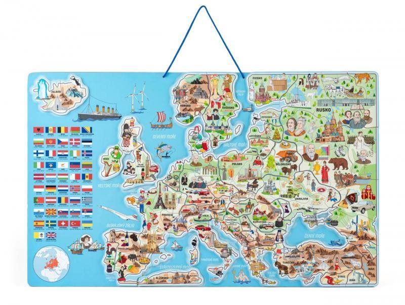 Mapa Woody Magnetická mapa EVROPY, společenská hra  3 v 1, ČJ