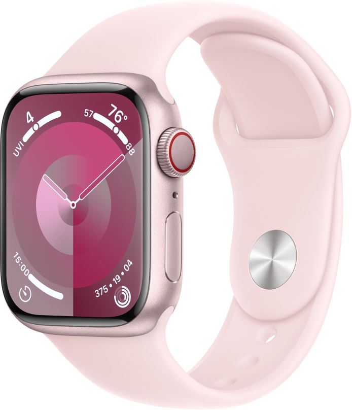 Chytré hodinky Apple Watch Series 9 41mm Cellular Růžový hliník se světle růžovým sportovním řemínkem - M/L